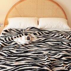 SOGA 130x170cm Throw Blanket Black and White Soft Zebra Print Half Fleece Casual Stylish Cozy