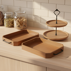 SOGA Kitchenware Bundle – 2 Paulownia Wood Serving Trays & 2-Tier Acacia Dessert Stand $ 132