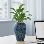 SOGA 30x19cm Blue with White Mini Floral Medium Ceramic Flower Vase Elegant Living Room Home Decor
