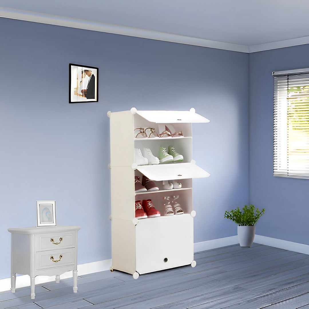 SOGA 5 Tier White Shoe Rack Organizer Sneaker Footwear Storage Stackable Stand Cabinet Portable Wardrobe with Cover