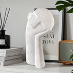 SOGA 38cm White Minimalist Head Resin Sculpture with Hand at Side and Linear Texture