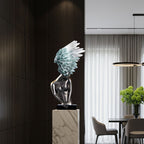 SOGA 86cm Silver Sculpture – Turquoise Winged Decor with Black Marble Base