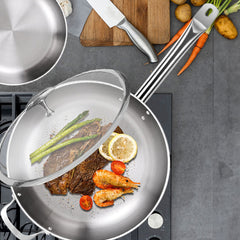 SOGA 2X 28cm Stainless Steel Saucepan Sauce pan with Glass Lid and Helper Handle Triple Ply Base Cookware