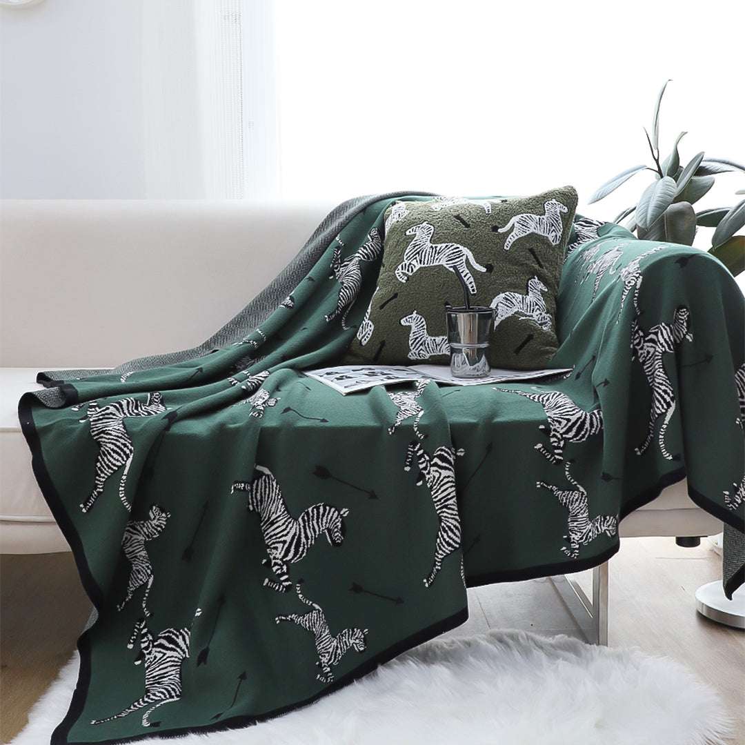 SOGA 2X Olive Green Zebra Print Throw Blanket 130x180cm 100% Cotton $ 237