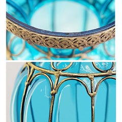 SOGA Blue Colored European Glass Floor Home Decor Flower Vase with Metal Stand