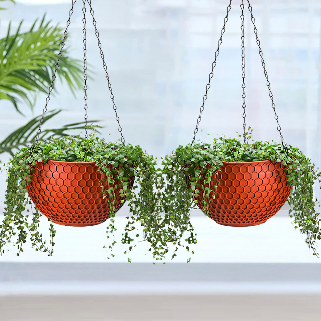SOGA 16" Red Hanging Planter – Indoor Outdoor Pot with Drainage