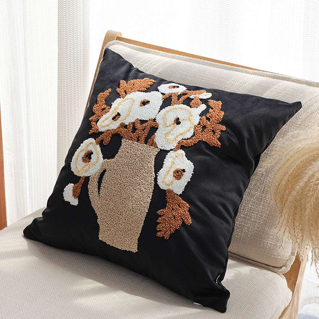 SOGA 2X 45cm Black Brown White Floral Bouquet Embroidered Throw Pillow $ 0