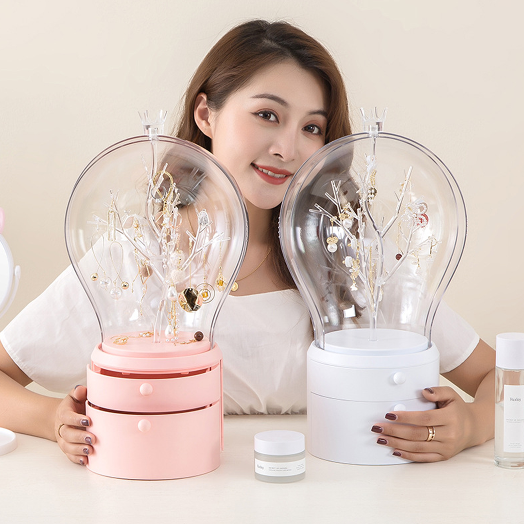 SOGA Pink 360 Degree Rotating 2 Layered Jewelry Storage Box Waterproof Dustproof Accessories Organiser