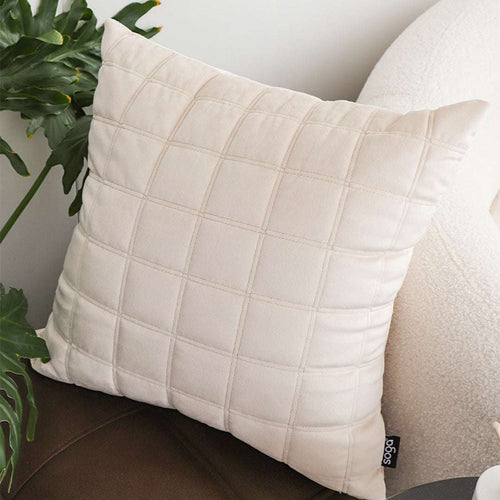SOGA 50cm Beige Quilted Grid Pattern Decorative Throw Pillow $ 61
