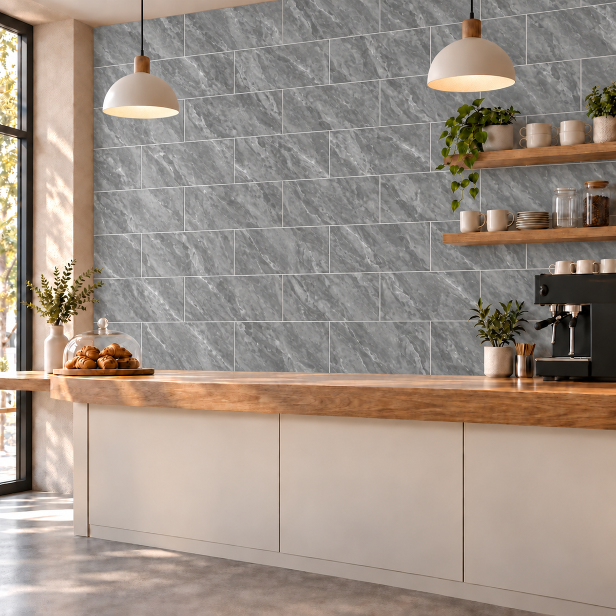 SOGA Peel & Stick Floor and Wall Tiles 30 x 30cm 10 Pack Grey Faux Marble