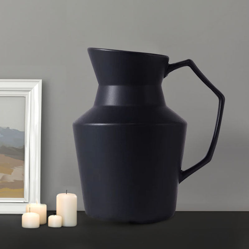 SOGA 23.5x19.5cm Ornament Black Modern Vase Pitcher with Angular Handle Sleek Minimalist for Home Decor