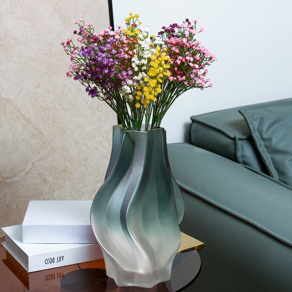 SOGA 27cm Glass Vase Blue with Beautiful glass Bubble Texture Art Vases