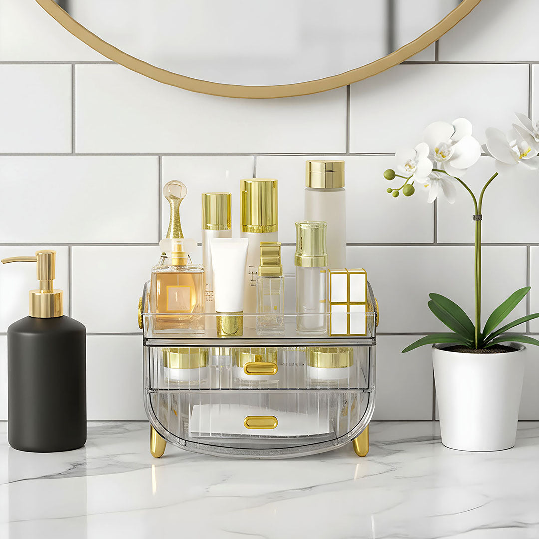 SOGA 3 Tier Transparent Multifunctional Countertop Cosmetic Storage Makeup Skincare Holder Jewelry Cabinet Bathroom Desk Drawer Vanity Organiser