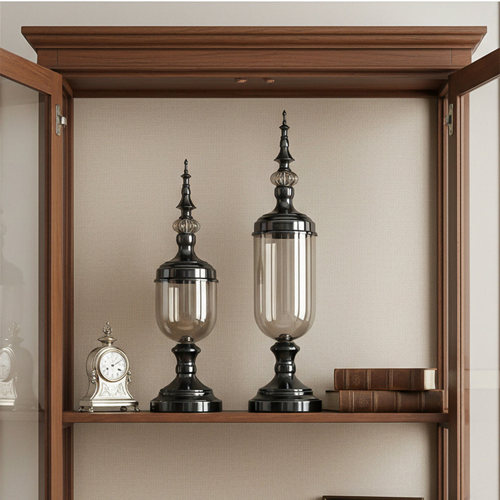 SOGA 2 x Clear Glass Flower Vase with Lid and Transparent Filler Vase Black Set