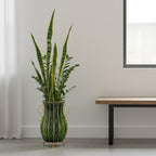 SOGA 51cm Green Glass Oval Floor Vase with Metal Flower Stand