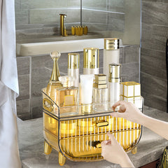 SOGA 3 Tier Golden Yellow Multifunctional Countertop Cosmetic Storage Makeup Skincare Holder Jewelry Cabinet Bathroom Desk Drawer Vanity Organiser