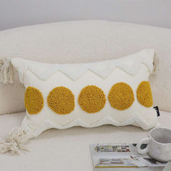 SOGA 30cm Cream Yellow Circle Pom Chevron Tassel Decorative Pillow $ 72