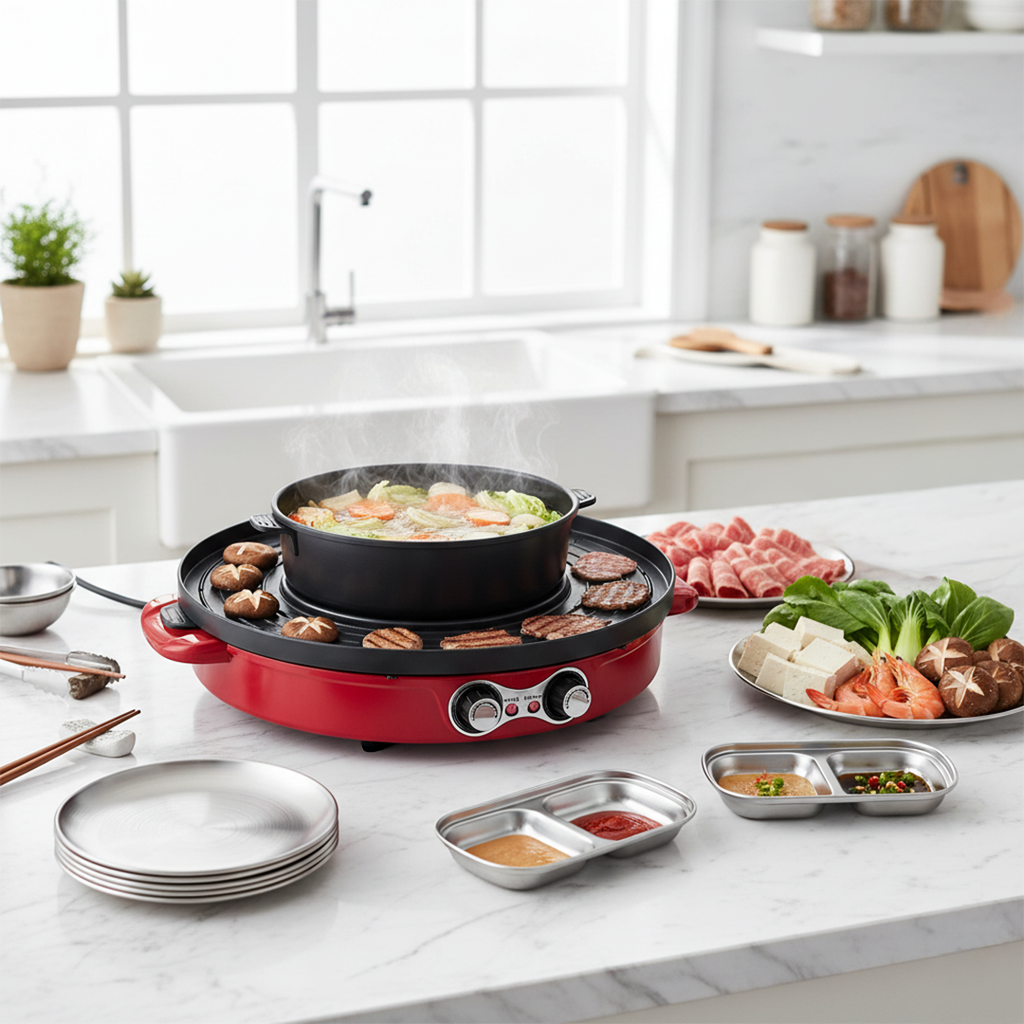 SOGA Kitchenware Bundle – 2-in-1 Electric Hot Pot BBQ Grill with Silver Grilling Plate & Sauce Pan $ 287