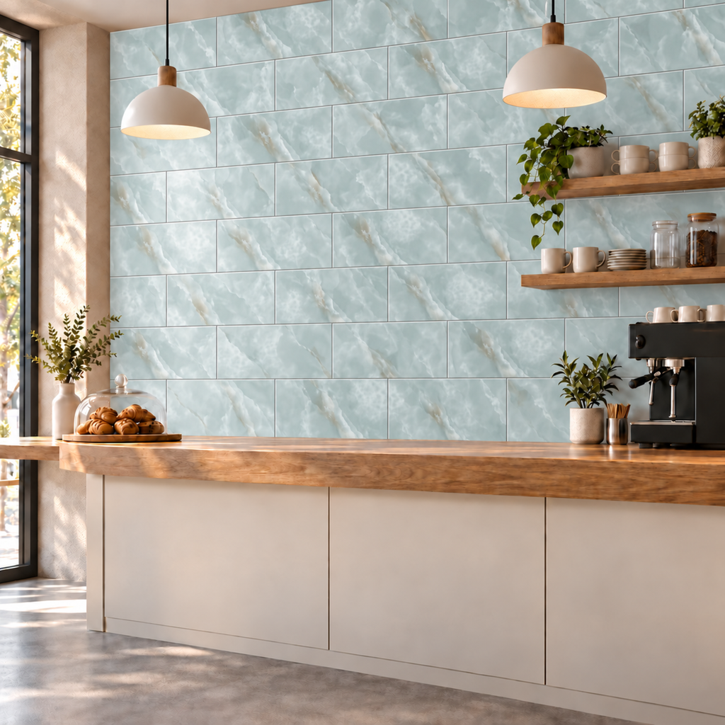 SOGA Peel & Stick Floor and Wall Tiles 30 x 60cm 10 Pack Jade Faux Marble