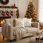 SOGA Christmas Bundle – 2 White Gold Reindeer Throw Pillows & Beige Diamond Throw Blanket $ 157