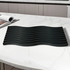 SOGA 39cm Black Wave Ribbed Wooden  - Premium Beech Wood Decorative Tray