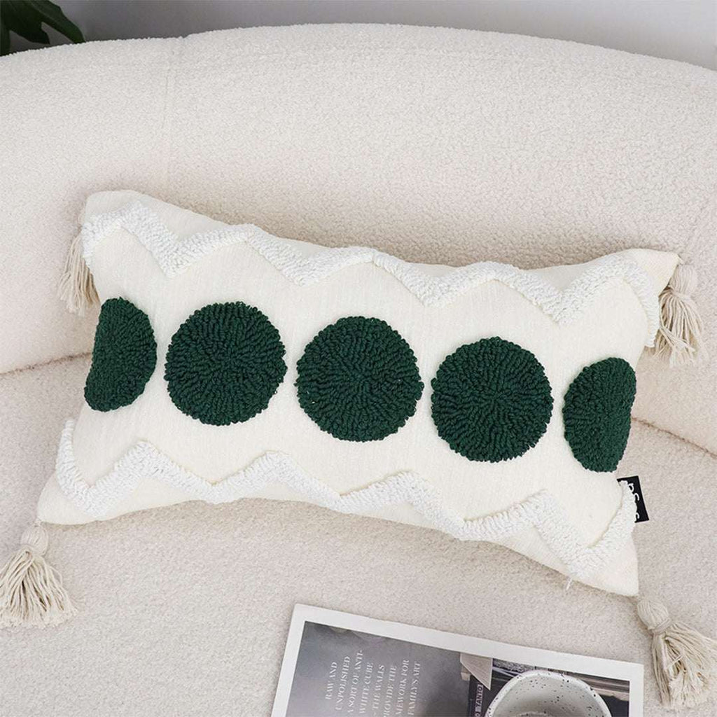 SOGA 2X 30cm Cream Green Circle Pom Chevron Tassel Decorative Pillow $ 140