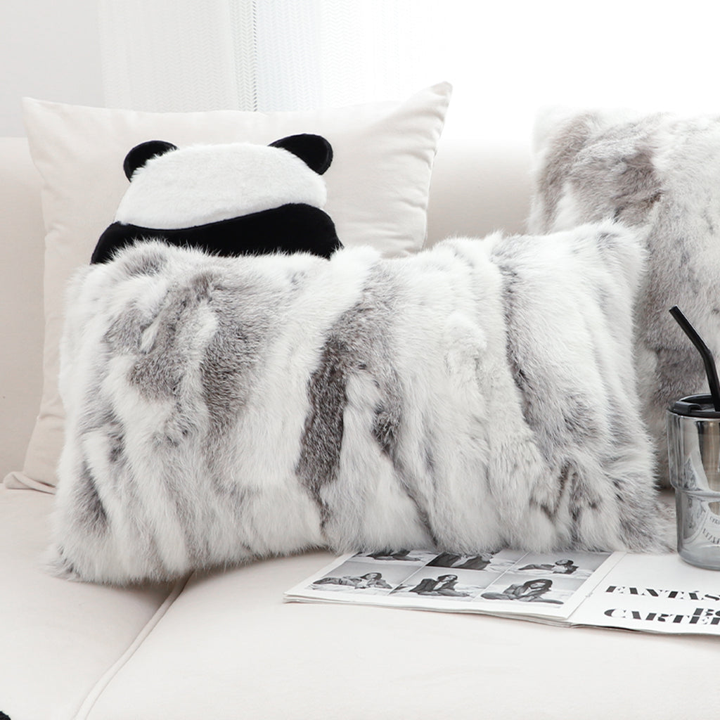 SOGA 2X 30cm Throw Pillow Floral Gray Rabbit Fur Lumbar Warm Cozy Decorative Cushion Home Decor