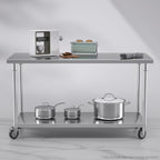SOGA 150cm Commercial Catering Kitchen Stainless Steel Prep Work Bench Table with Wheels