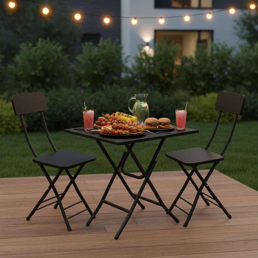 SOGA Home & Living Bundle – Black Folding Dining Table & 2 Foldable Chairs for Home Decor $ 0