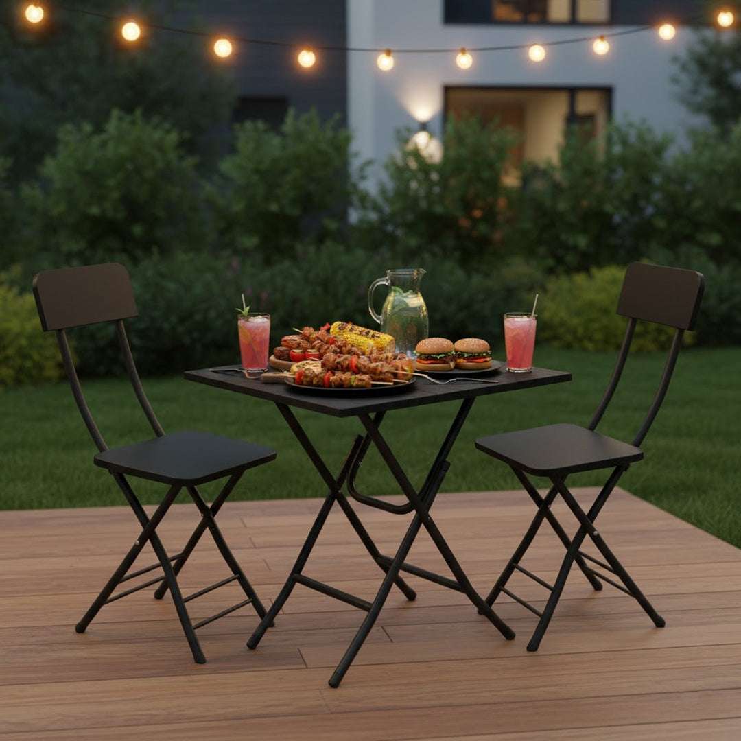 SOGA Home & Living Bundle – Black Folding Dining Table & 2 Foldable Chairs for Home Decor $ 0