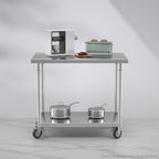 SOGA 100cm Commercial Catering Kitchen Stainless Steel Prep Work Bench Table with Wheels