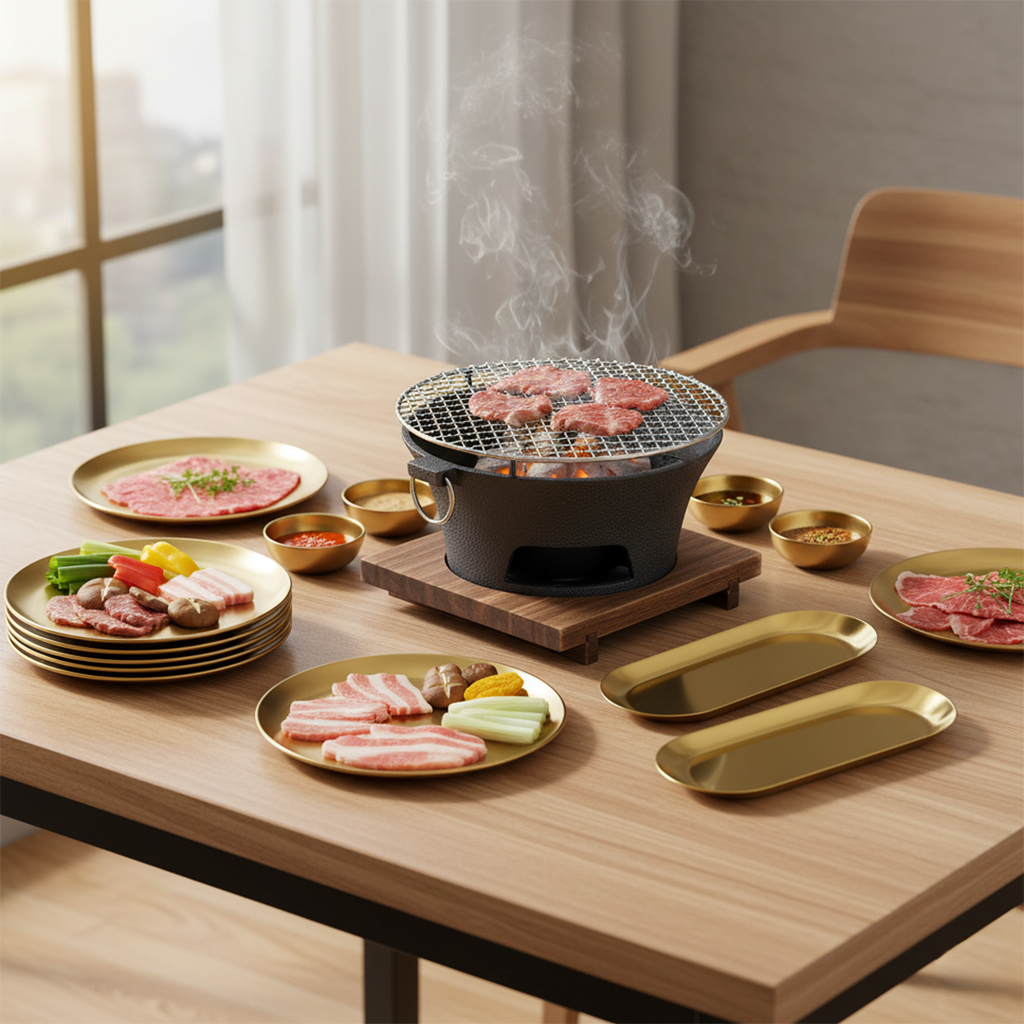 SOGA Kitchenware Bundle – Gold Nordic Plate Set, 23cm Grilling Plate & Cast Iron BBQ Grill $ 187