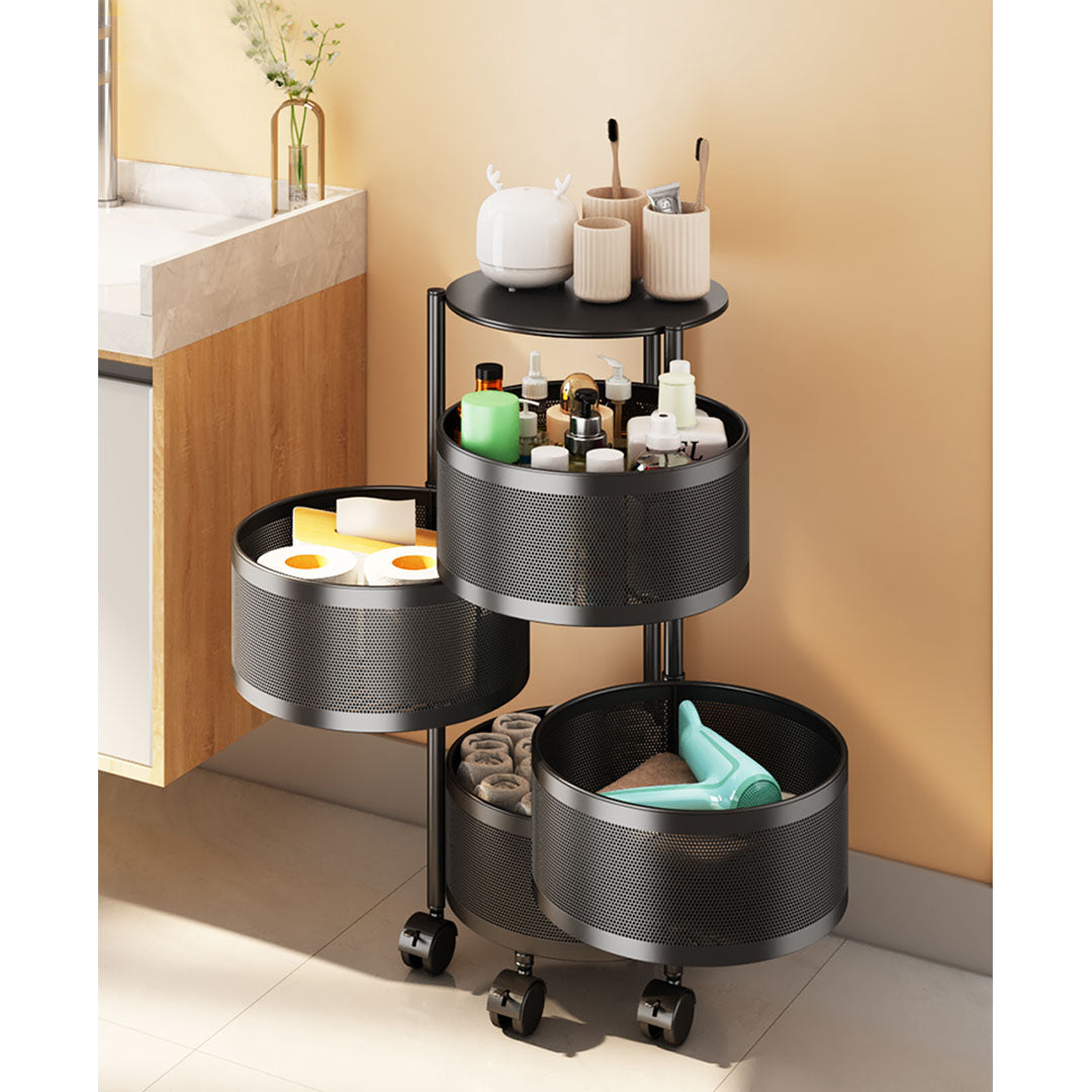 SOGA 2X 4 Tier Steel Round Rotating Kitchen Cart Multi-Functional Shelves Storage Organizer with Wheels