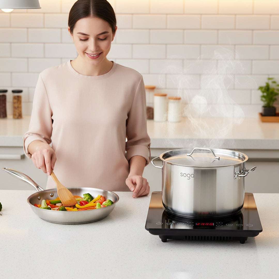 SOGA Kitchenware Bundle – 35.5cm Smart Induction Cooktop, 26cm Fry Pan & 9L Stock Pot $ 296