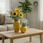 SOGA Home & Living Bundle – Yellow with White Mini Floral Ceramic Vases for Elegant Home Decor