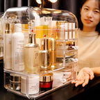 SOGA Transparent Cosmetic Storage Skincare Holder and 20cm White Rechargeable LED Light Makeup Tabletop Mirror Set