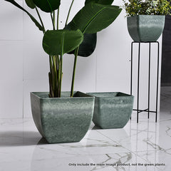 SOGA 32cm Green Grey Square Resin Plant Flower Pot in Cement Pattern Planter Cachepot for Indoor Home Office