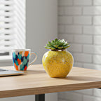 SOGA 21x22cm Yellow with White Mini Floral Small Ceramic Flower Vase Elegant Living Room Home Decor