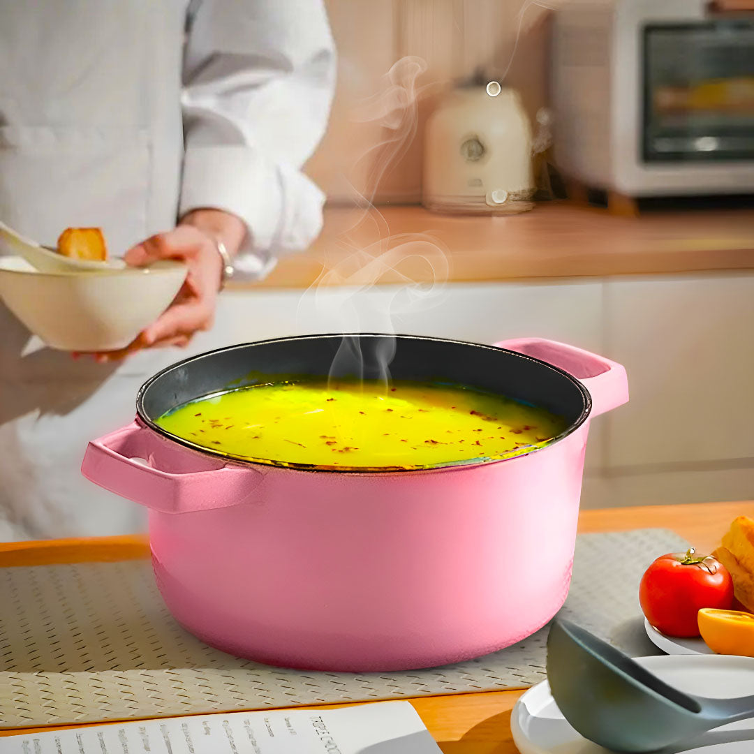 SOGA Cast Iron Enamel Porcelain Stewpot Casserole Stew Cooking Pot With Lid 3.6L Pink 24cm