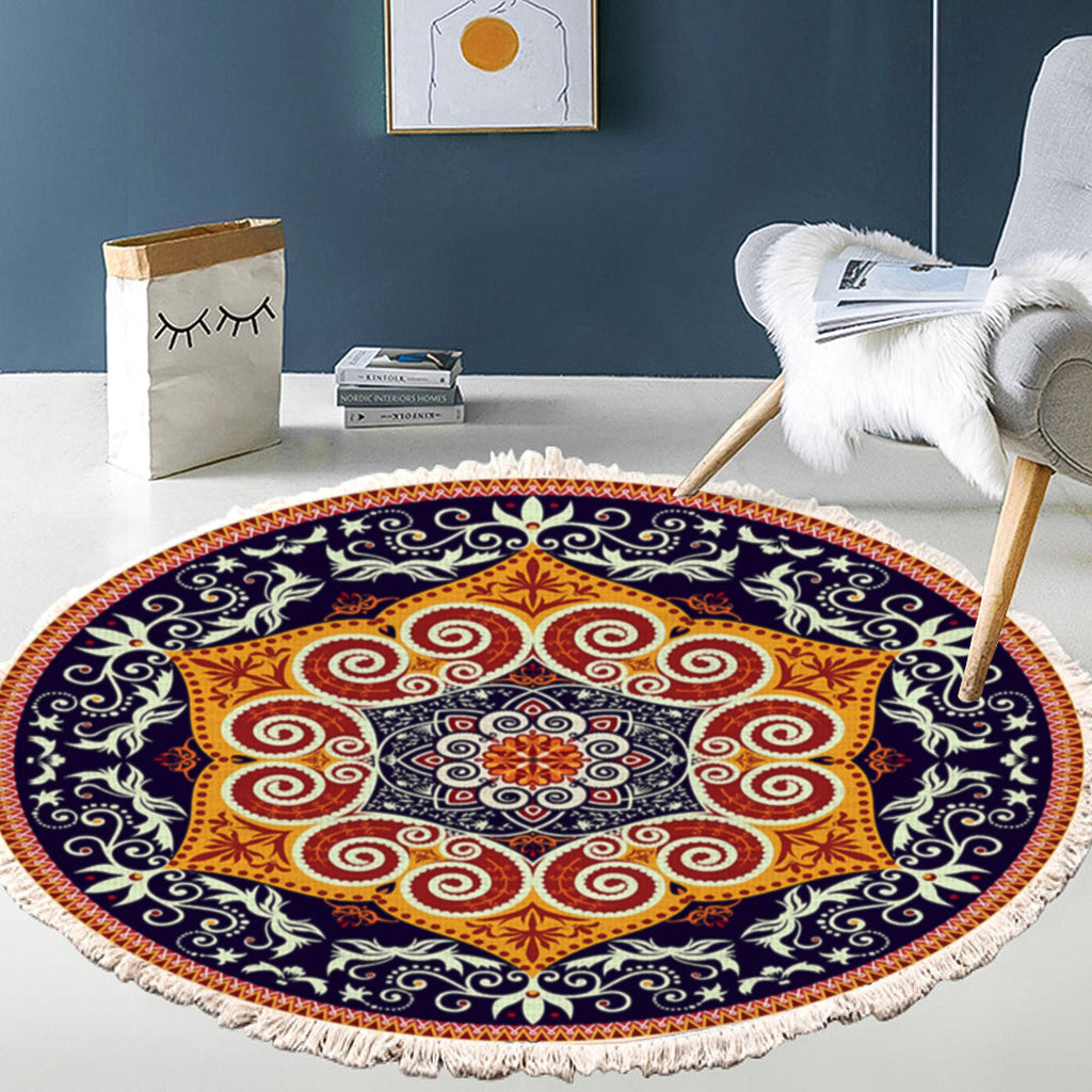SOGA 2X 90cm Round Mandala Ethnic Style Round Carpet Anti-slip Doormat Home Decor