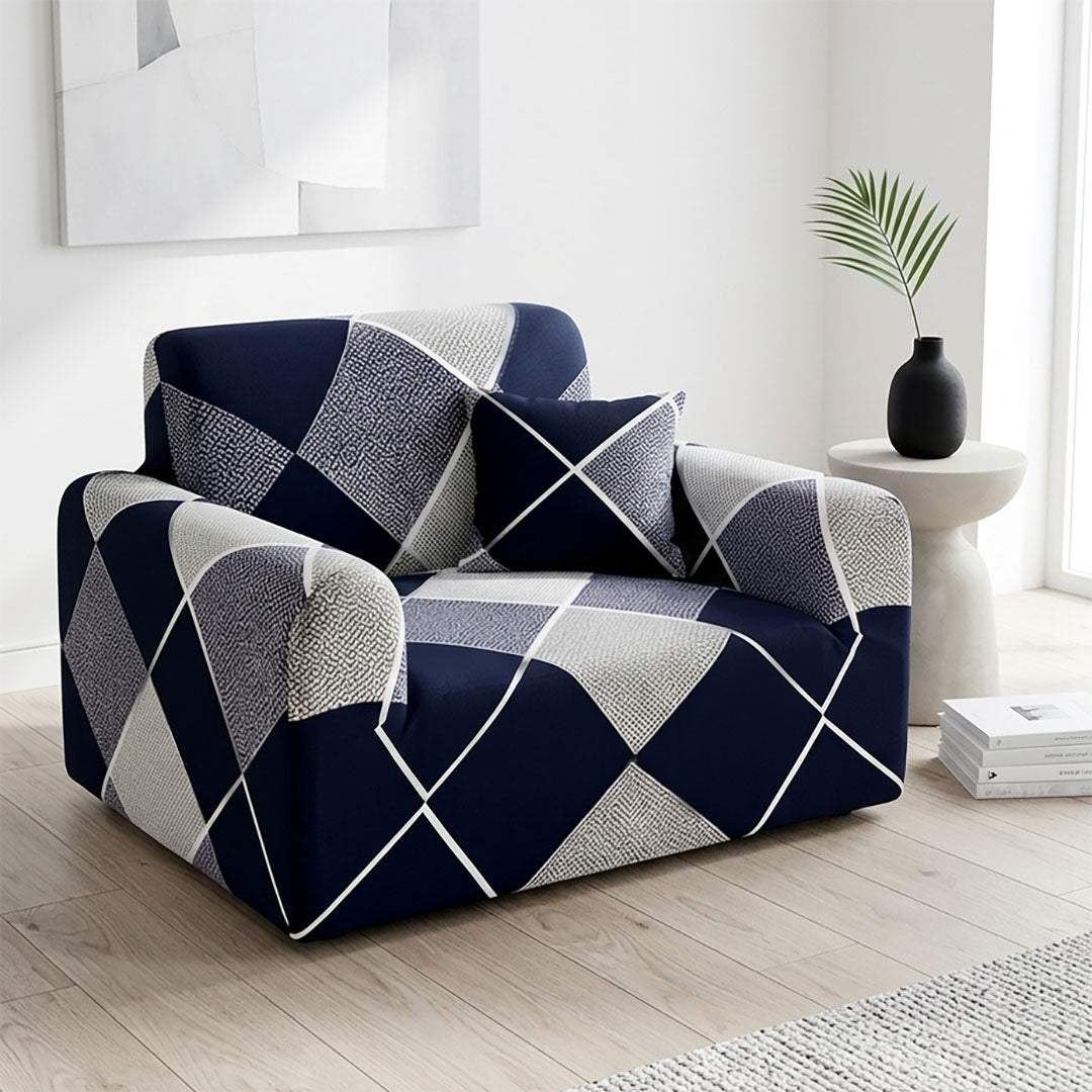 SOGA 1-Seater Checkered Sofa Cover Couch Protector High Stretch Lounge Slipcover Home Decor