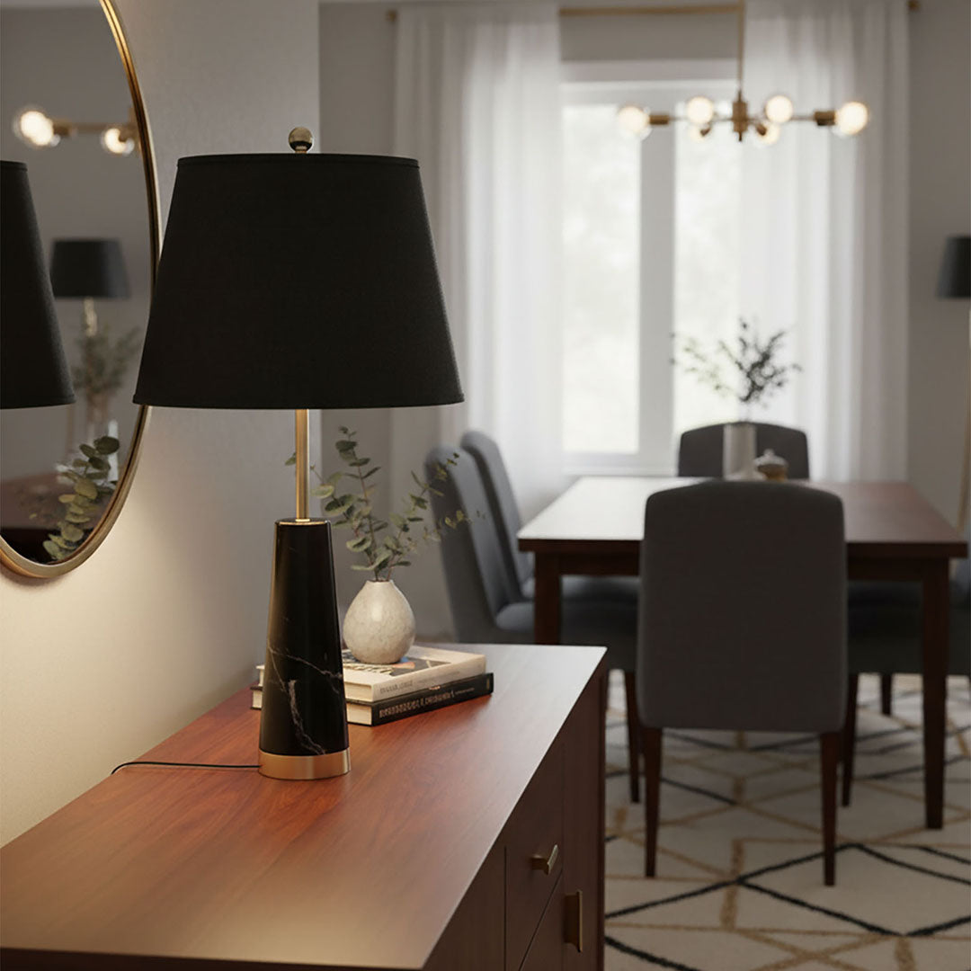 SOGA 2X 68cm Black Marble Bedside Desk Table Lamp Living Room Shade with Cone Shape Base