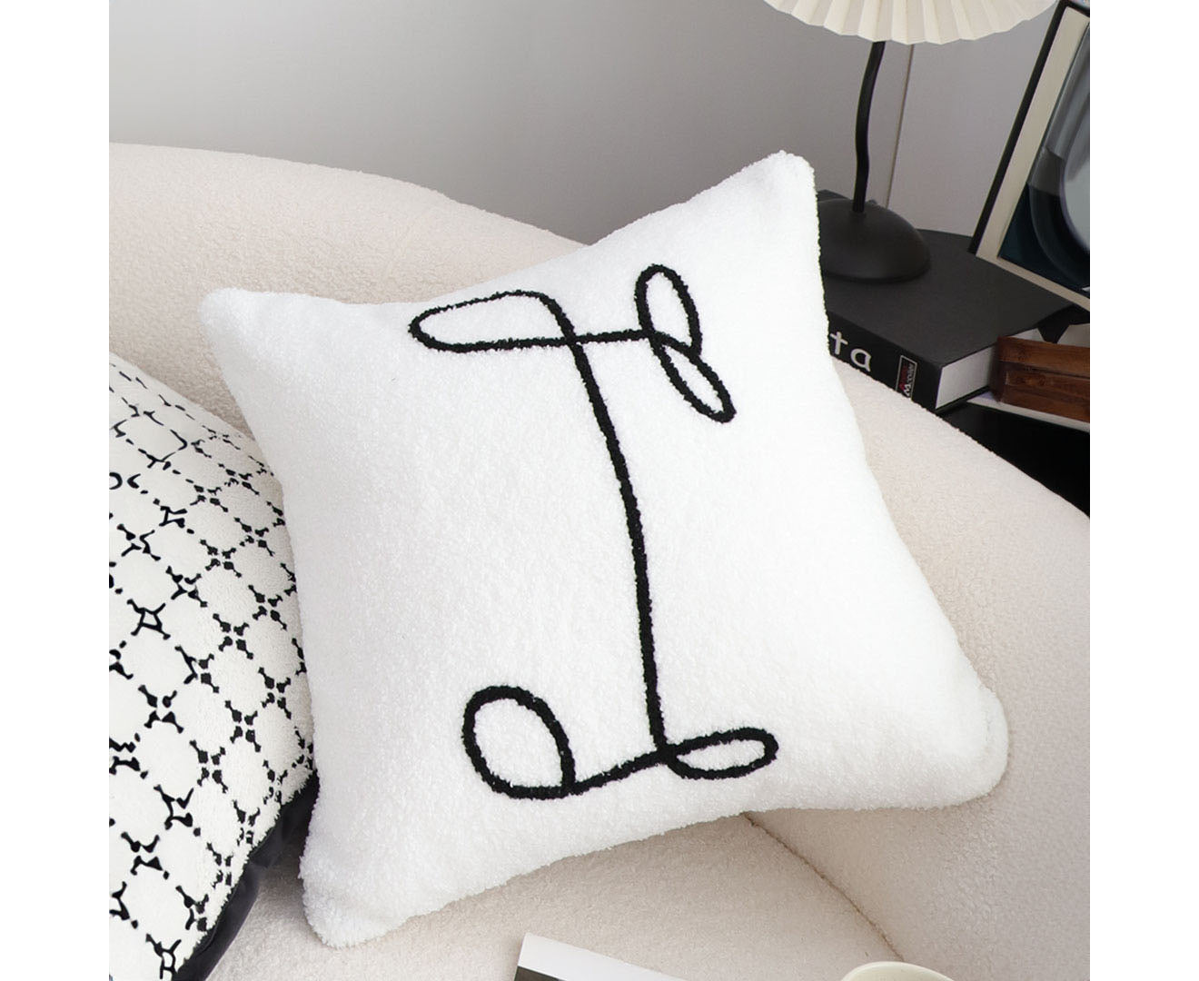 SOGA 45cm Minimalist White Script Letter Embroidered Throw Pillow