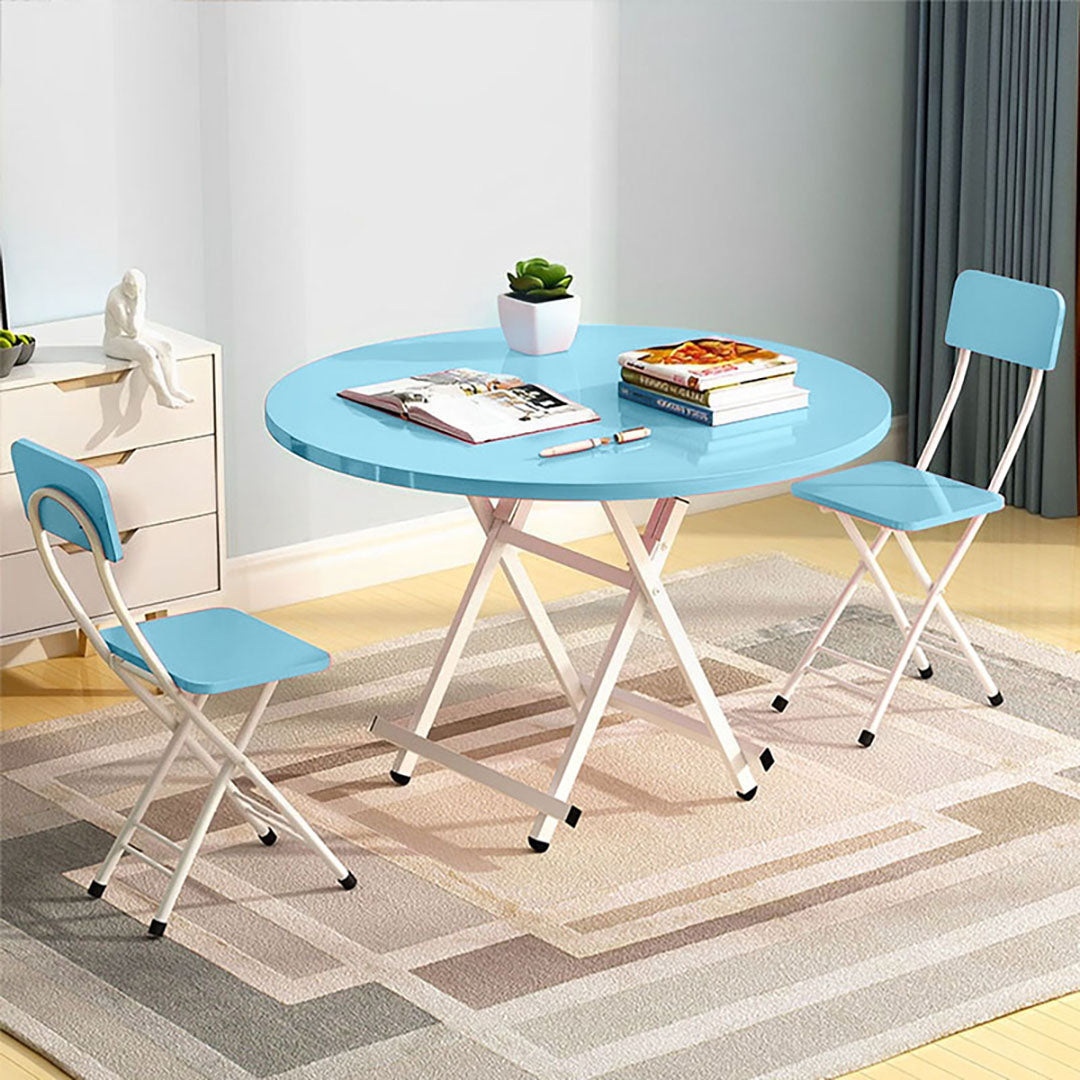 SOGA 2X Blue Dining Table Portable Round Surface Space Saving Folding Desk Home Decor