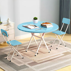 SOGA 2X Blue Dining Table Portable Round Surface Space Saving Folding Desk Home Decor