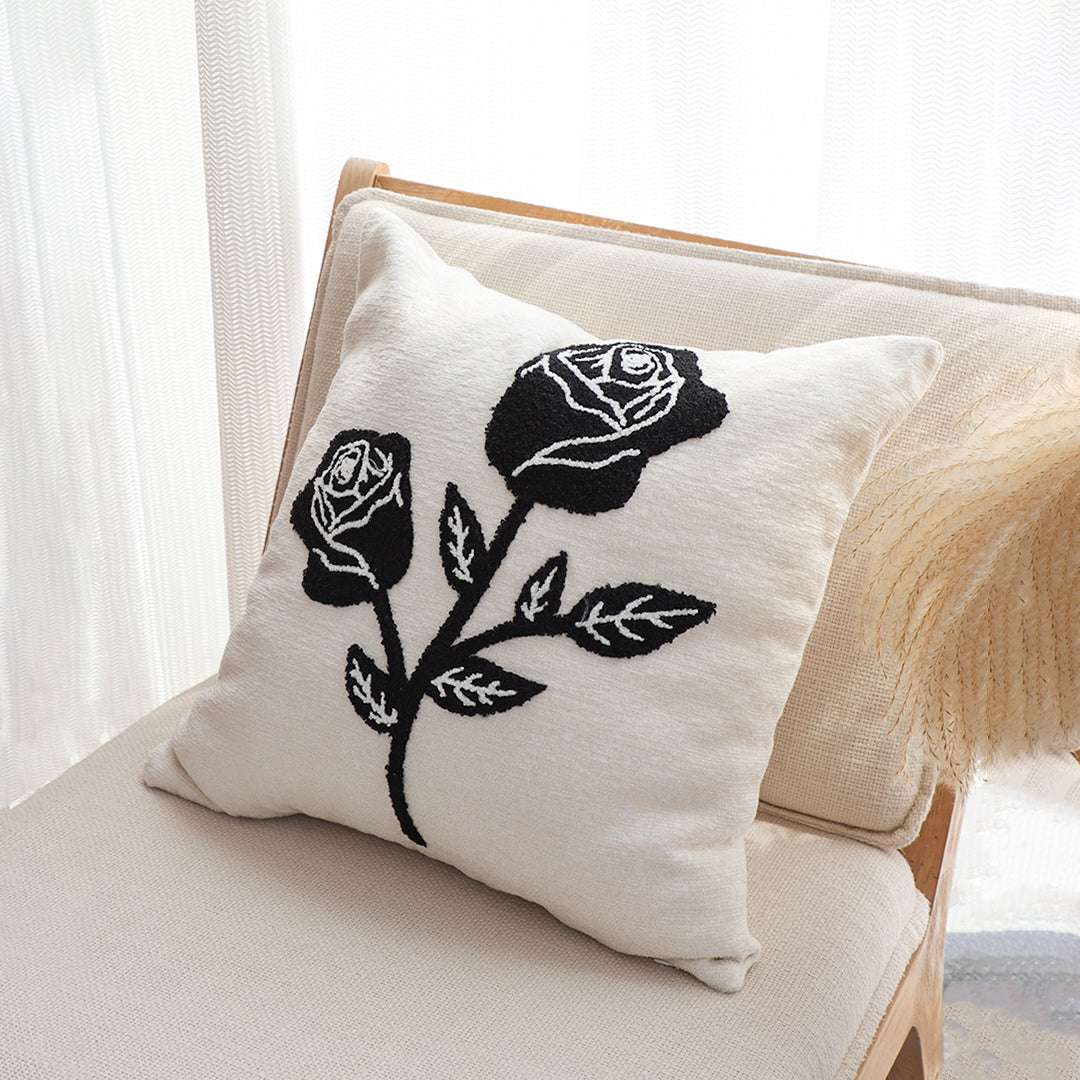 SOGA 2X 45cm White Black Rose Floral Embroidered Throw Pillow $ 129