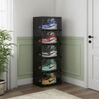 SOGA 5 Tier Black Portable Shoe Organiser Sneaker Footwear Folding Plastic Bin Stackable Storage Box with Magnetic Door