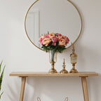 SOGA 2 x Clear Glass Flower Vase with Lid and Pink Flower Filler Vase Gold Set