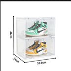 SOGA 2X 2 Tier Transparent Portable Shoe Organiser Sneaker Footwear Folding Plastic Bin Stackable Storage Box with Magnetic Door