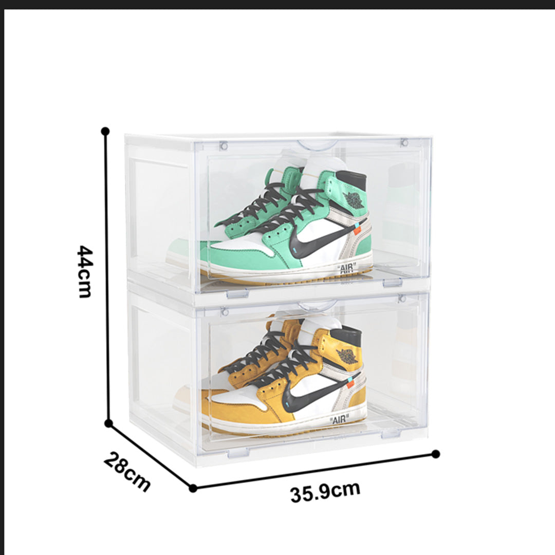 SOGA 2X 2 Tier Transparent Portable Shoe Organiser Sneaker Footwear Folding Plastic Bin Stackable Storage Box with Magnetic Door
